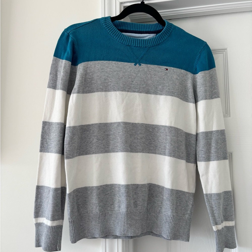 Tommy Hilfiger Boys Crewneck Sweater - Blue, Gray, and White